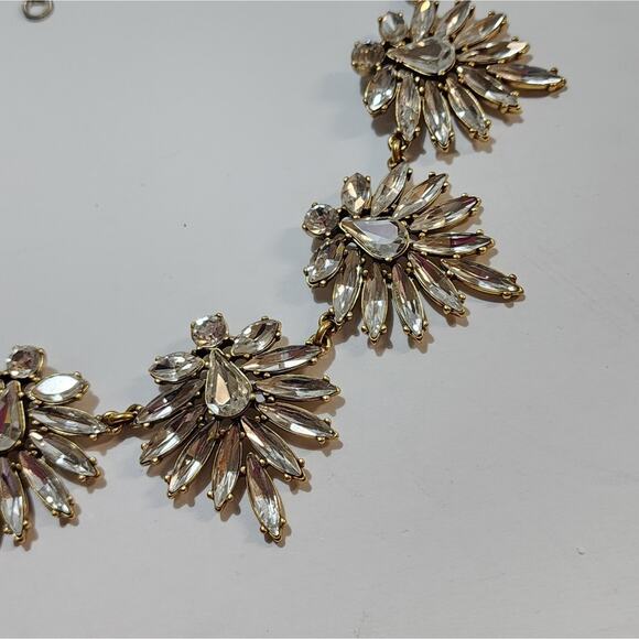 J. Crew Antique Gold Clear‎ Starburst Art Deco Necklace - Picture 3 of 8